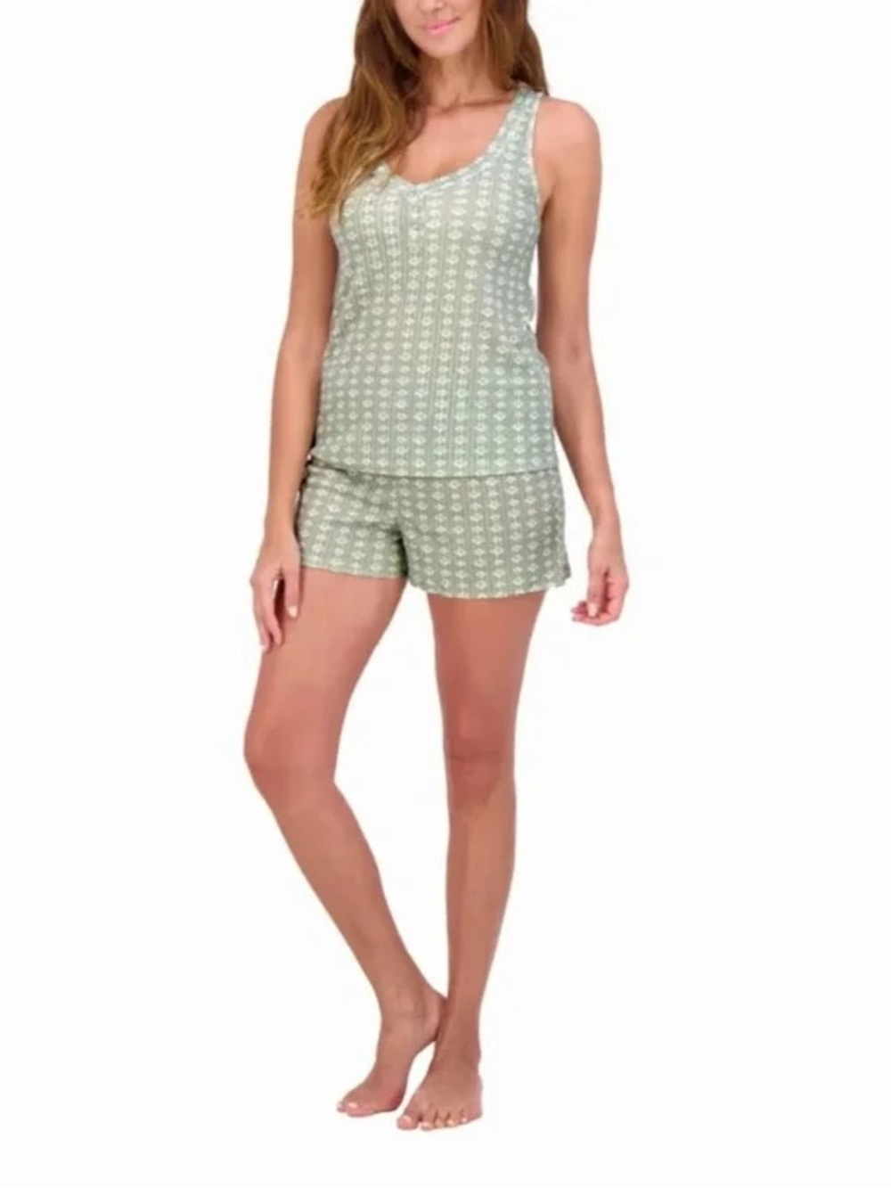 Sleeveless Mint Green Printed Tank & Short Pajama Set*